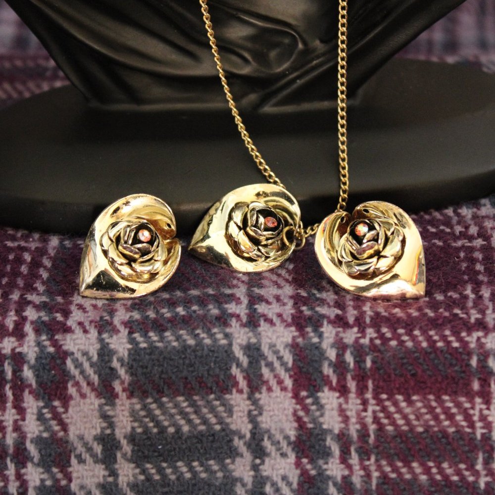 Vintage AB Rhinestone Necklace and Clip on Earring Set